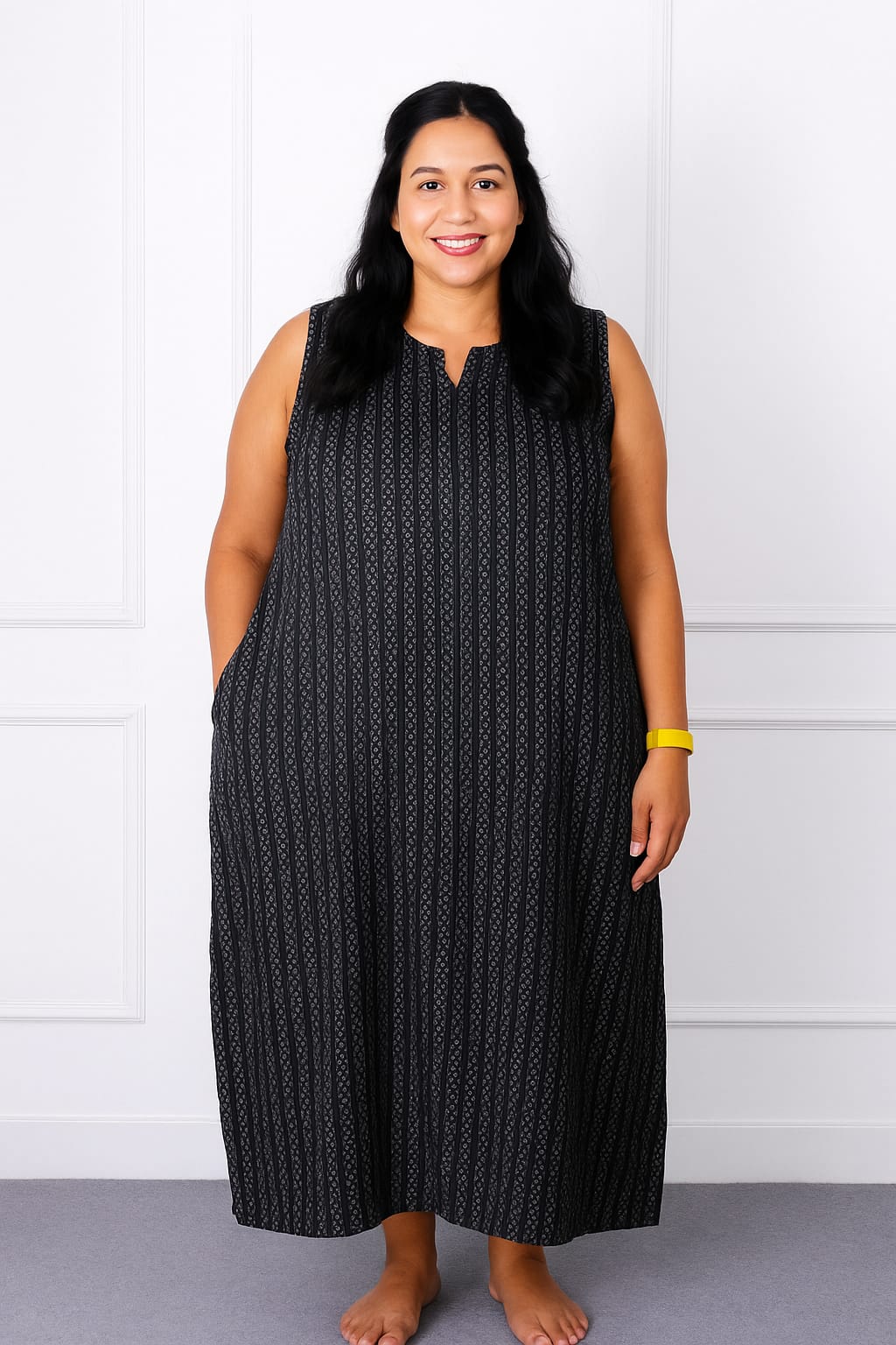 Dark Base Vertical Striped Casual Dress